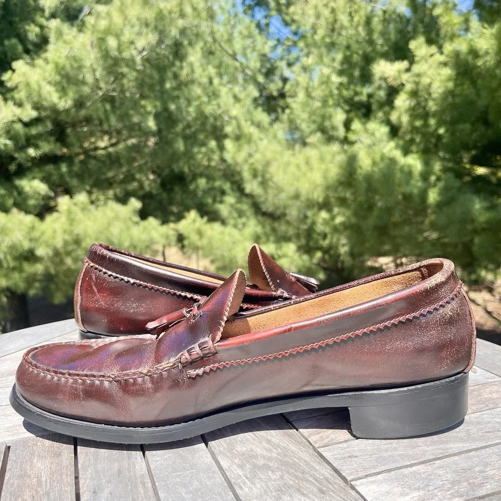 Vintage Bass Tassel Loafers Mens 13D Burgundy Leather Weejuns Dress Shoes 49987